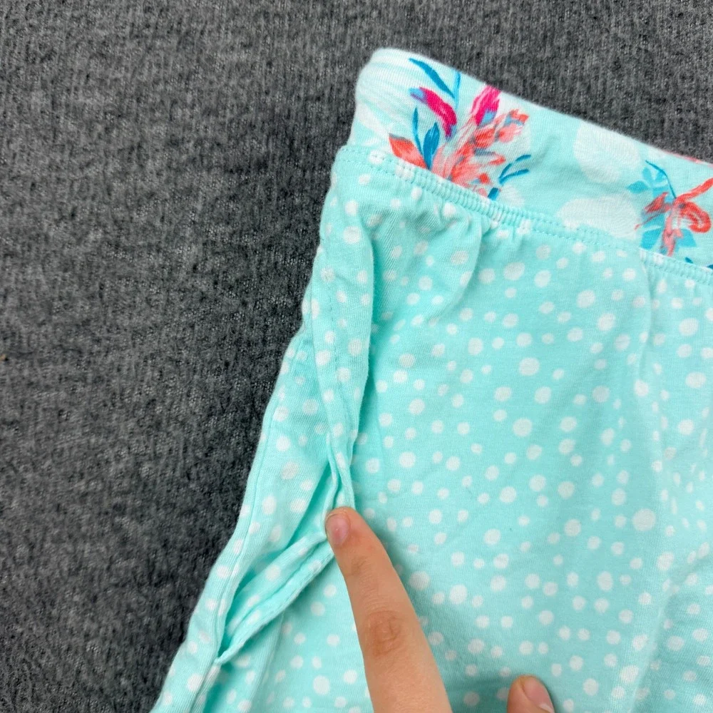 Carole Hochman Pajama Shorts Women's XXL Aqua Blue Polka Dot Floral Trim Cotton‎